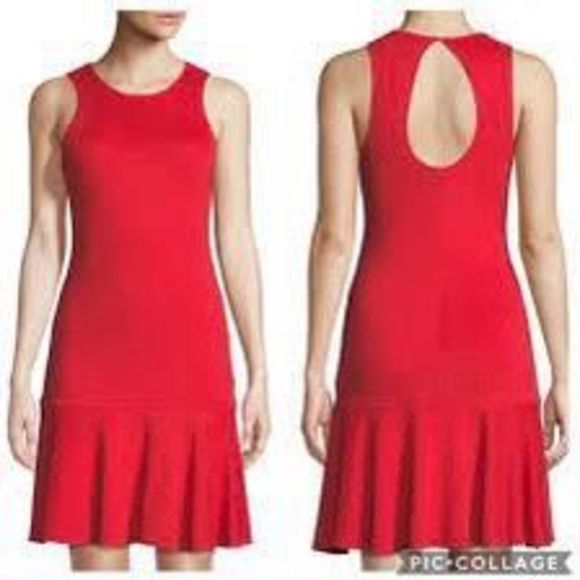 Trina Turk red sleeeveless ribbed flare hem dress - Picture 1 of 11